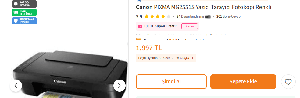 İnceleme: Canon MG2551S Alınır Mı ? Mutlaka Oku canon mg2551s trendyol fiyati